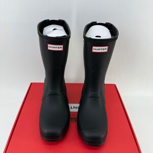 Hunter Original Short Back Adjust Matte Black Rubber Rain Boots Womens Size 10‎